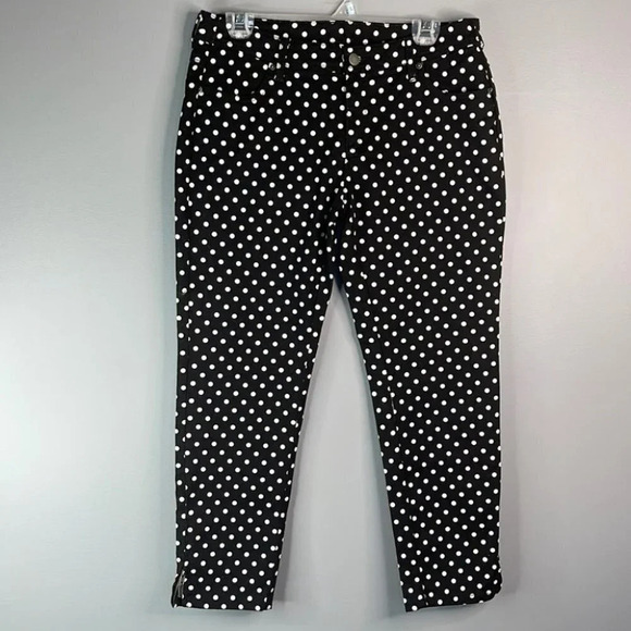GARNET HILL Polka Dot Jeans Black White Denim Zip Ankle Rigid Stretch 8P - Picture 12 of 12